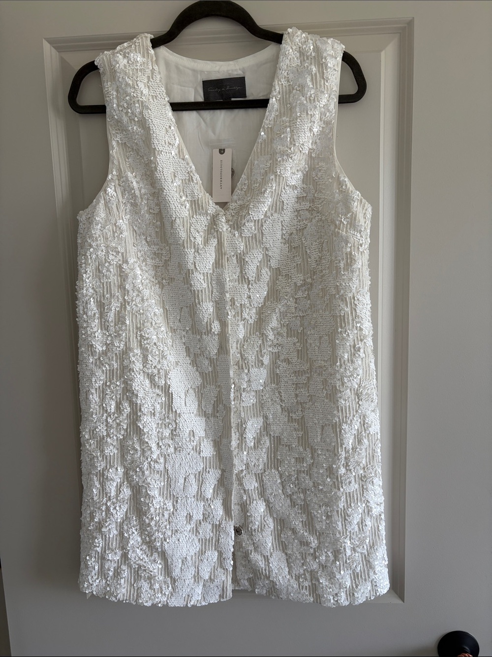 Anthropologie White Sequined Sleeveless Shift Dress